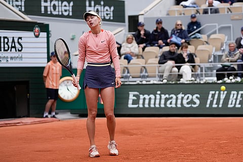 Anastasia Potapova reacts after missing a shot